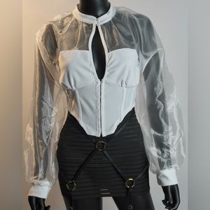 White sheer top with corset detail